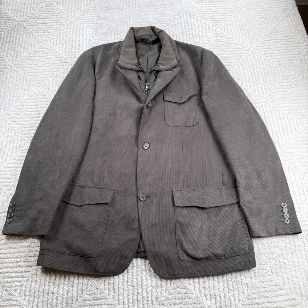 Alfani Corduroy Blazer Men L Brown Quilted Bib Jacket Academia Equestrian Preppy
